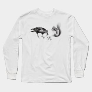 Crow and Squirrel Eating Peanuts Long Sleeve T-Shirt